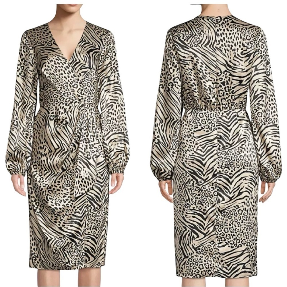 Jay Godfrey Gold & Black Animal Print Midi Dress – Size 12